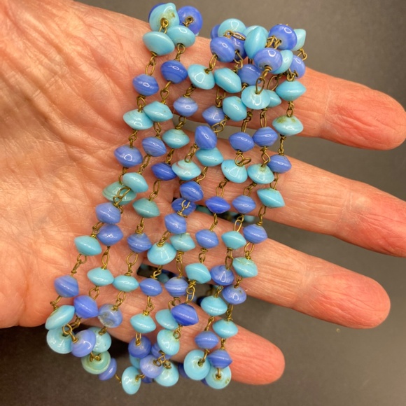 Vintage Blues Glass Beads Long 54" - Picture 4 of 8